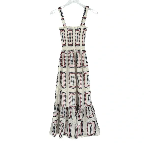 Hill House Anjuli Red, White and Blue Eyelet Maxi Dress - Picture 5 of 12